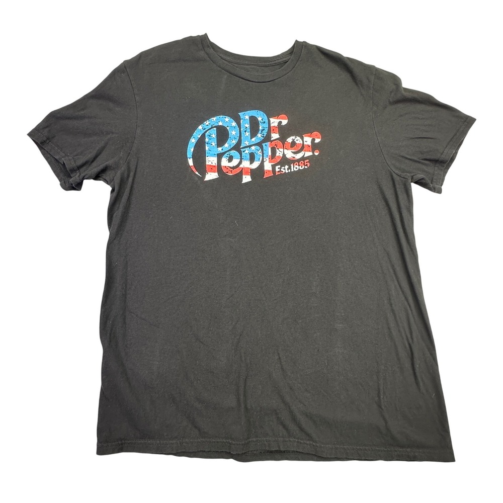 Dr Pepper Men's American Flag Red White‎ & Blue T Shirt Logo Graphic XL Black
